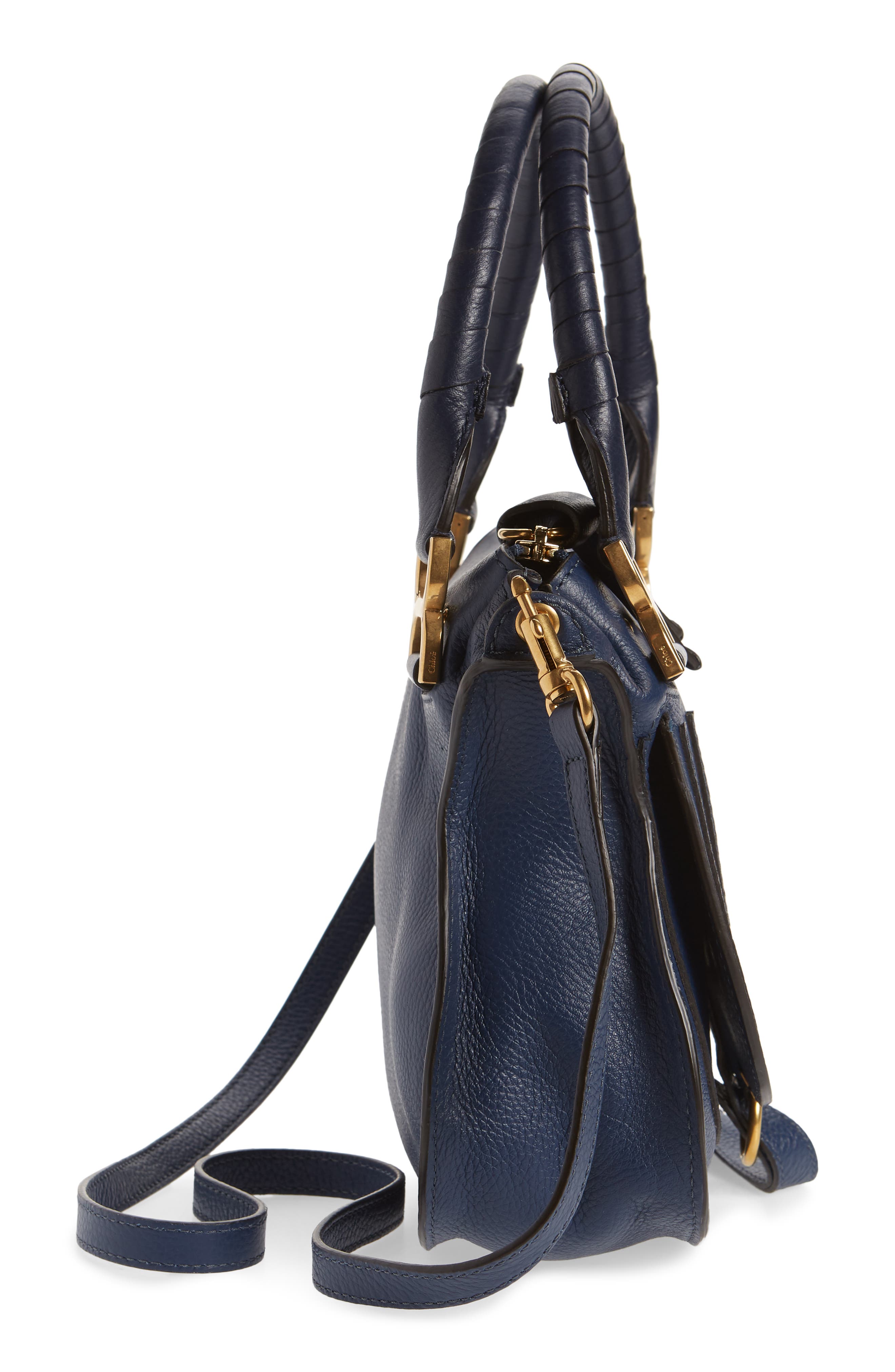 Small Marcie Calfskin Leather Satchel, Alternate, color, DEEP OCEAN
