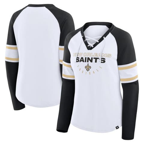 Women's Fanatics White/Black New Orleans Saints Redzone Blitz Package Raglan Lace-Up V-Neck Long Sleeve T-Shirt