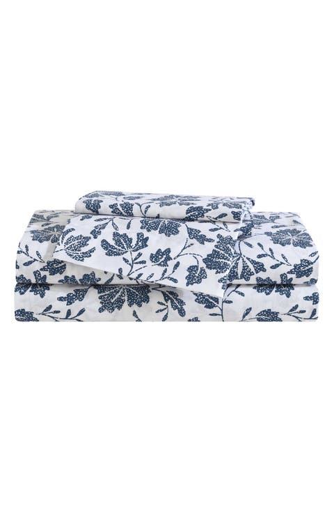 Woodblock Floral 200 Thread Count Cotton Percale Sheet Set
