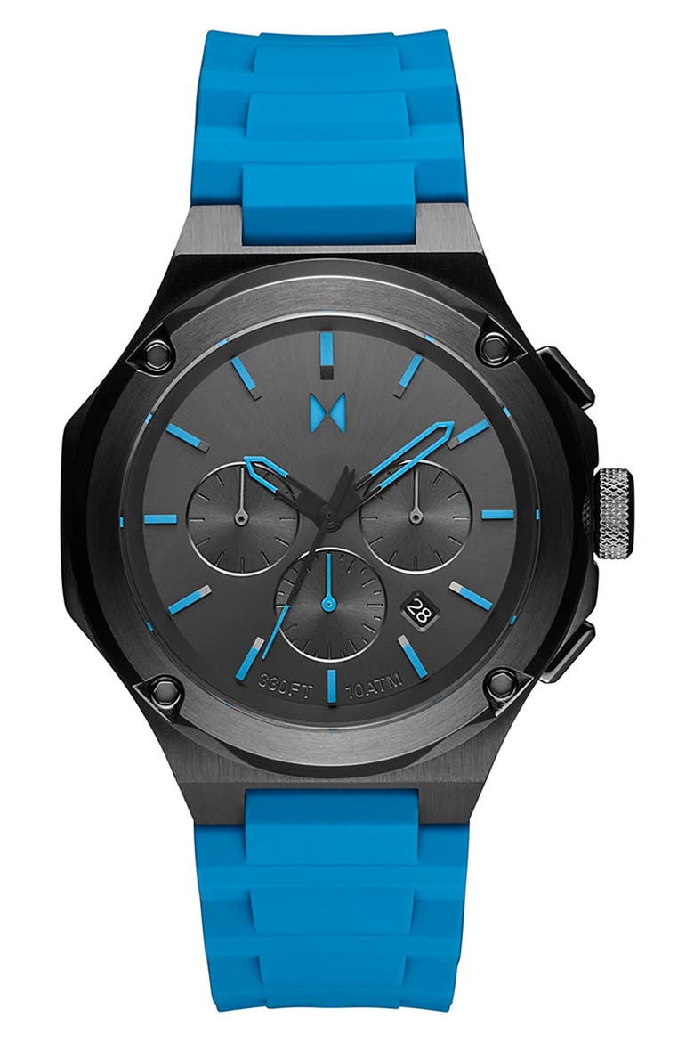 Raptor Chronograph Silicone Strap Watch, 46.5mm, Main, color, BLUE BLACK