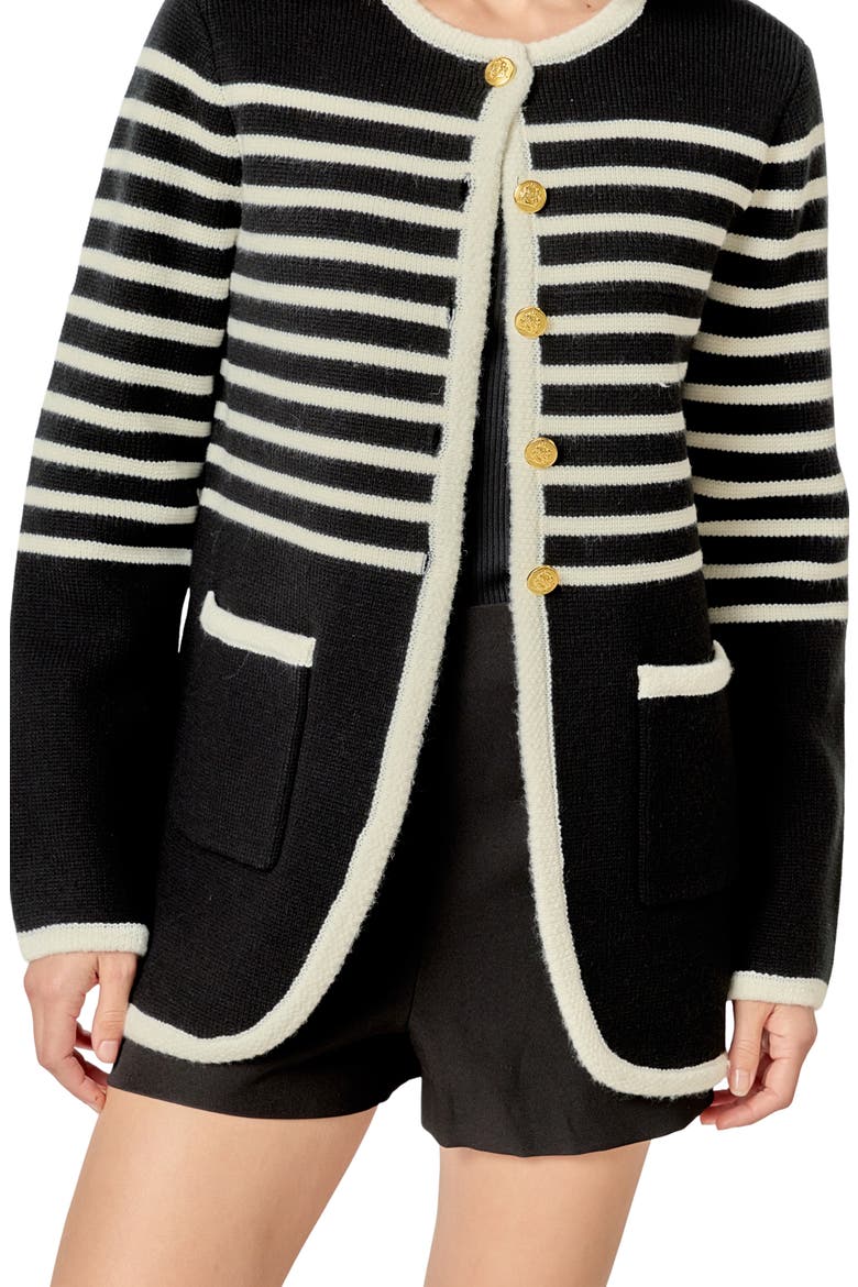 Stripe Cardigan, Alternate, color, BLACK/ CREAM