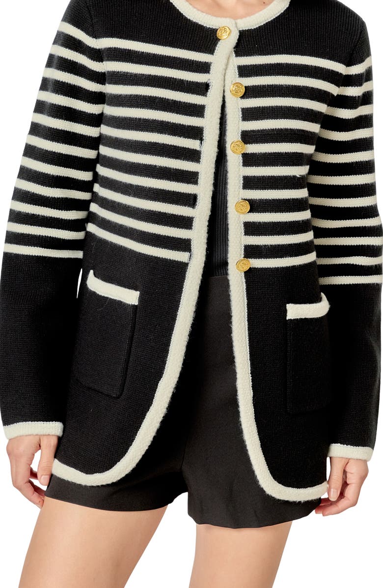 English Factory Stripe Cardigan, Alternate, color, Black/ Cream