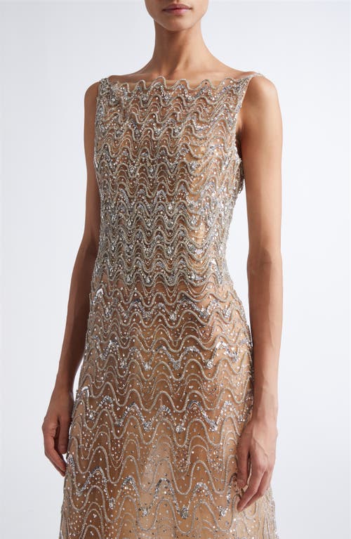 Oscar De La Renta Crystal Wave Embroidered Sleeveless Gown In Multi