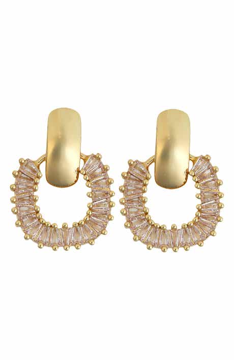 Panacea Cubic Zirconia Baguette Door Knocker Earrings