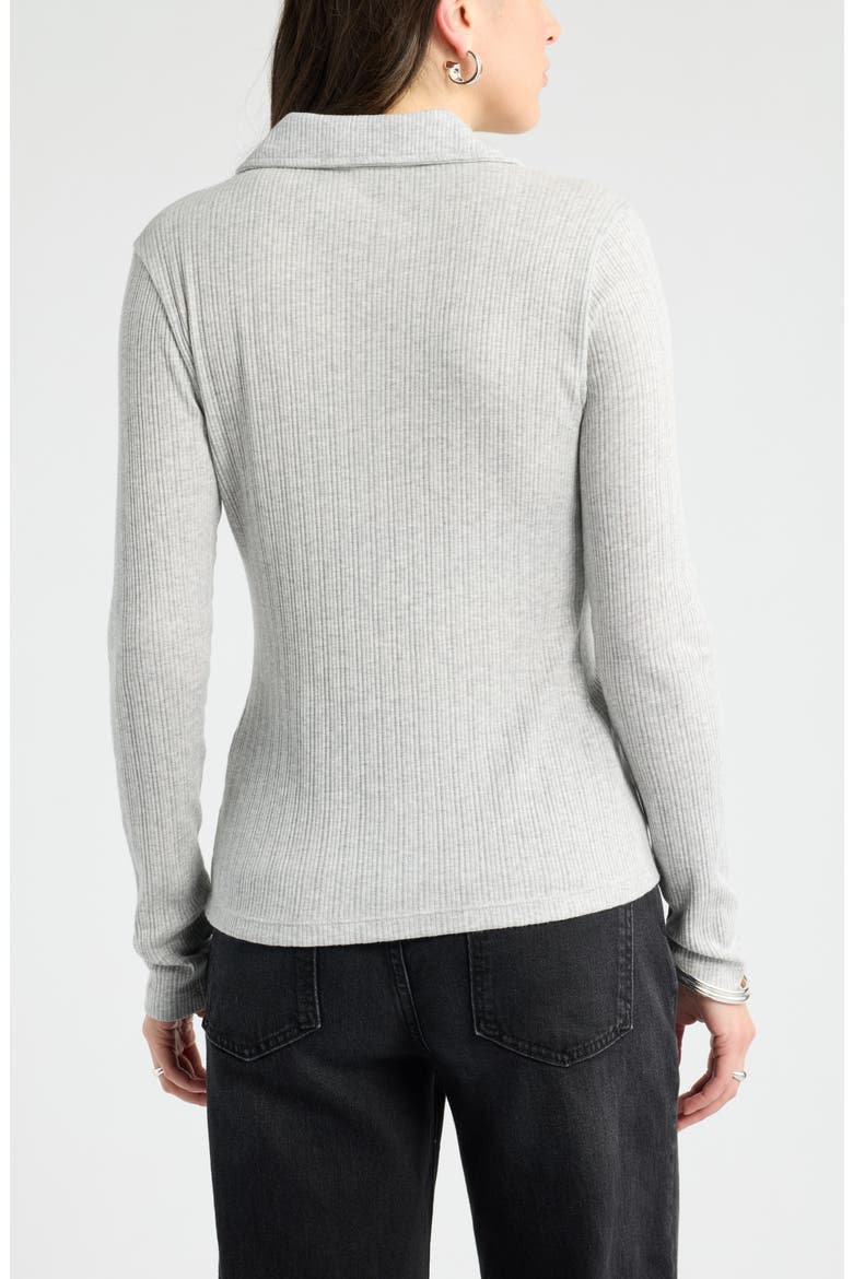Long Sleeve Rib Polo Top, Alternate, color, GREY LIGHT HEATHER