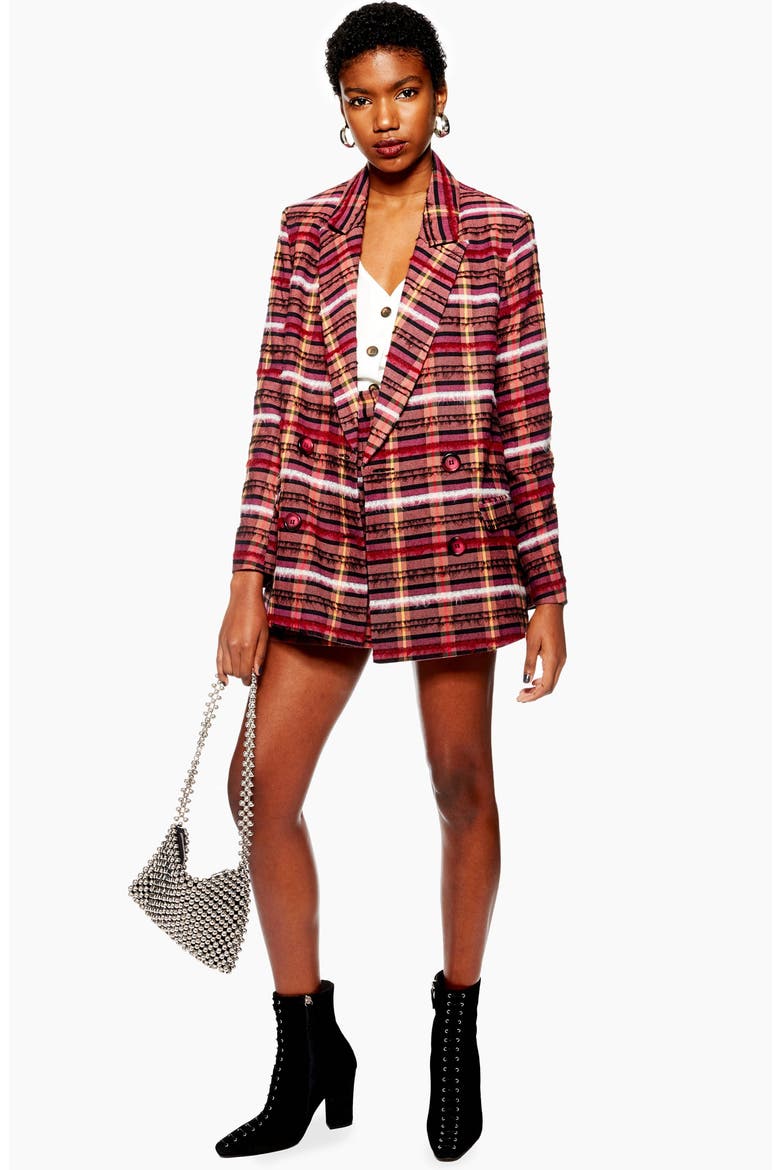 Brushed Check Blazer, Alternate, color, PINK MULTI
