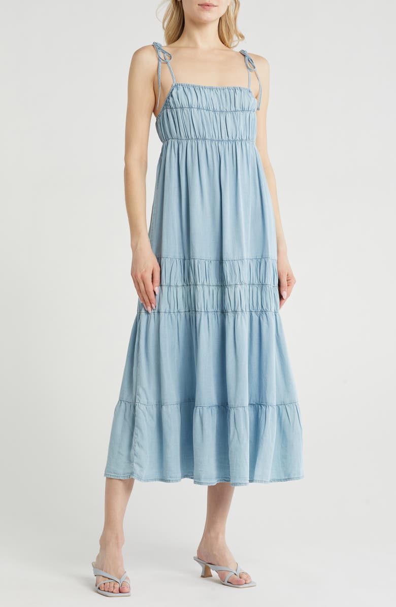 Blu Pepper Tie Strap Tiered Midi Dress, Main, color,