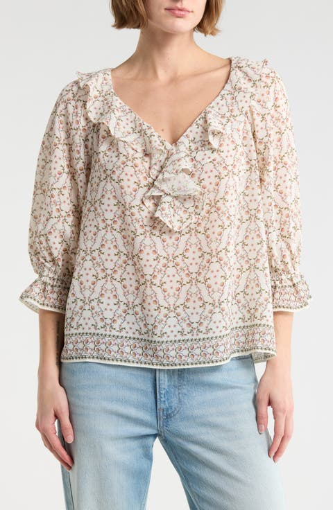 Ruffle Front Floral Top