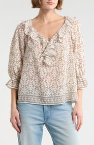 MAX STUDIO Ruffle Front Floral Top