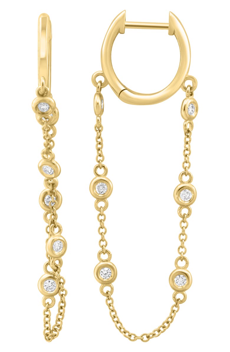 EFFY 14K Yellow Gold Diamond Station Chain Drop Huggie Hoop Earrings - 0.24ct., Main, color, 