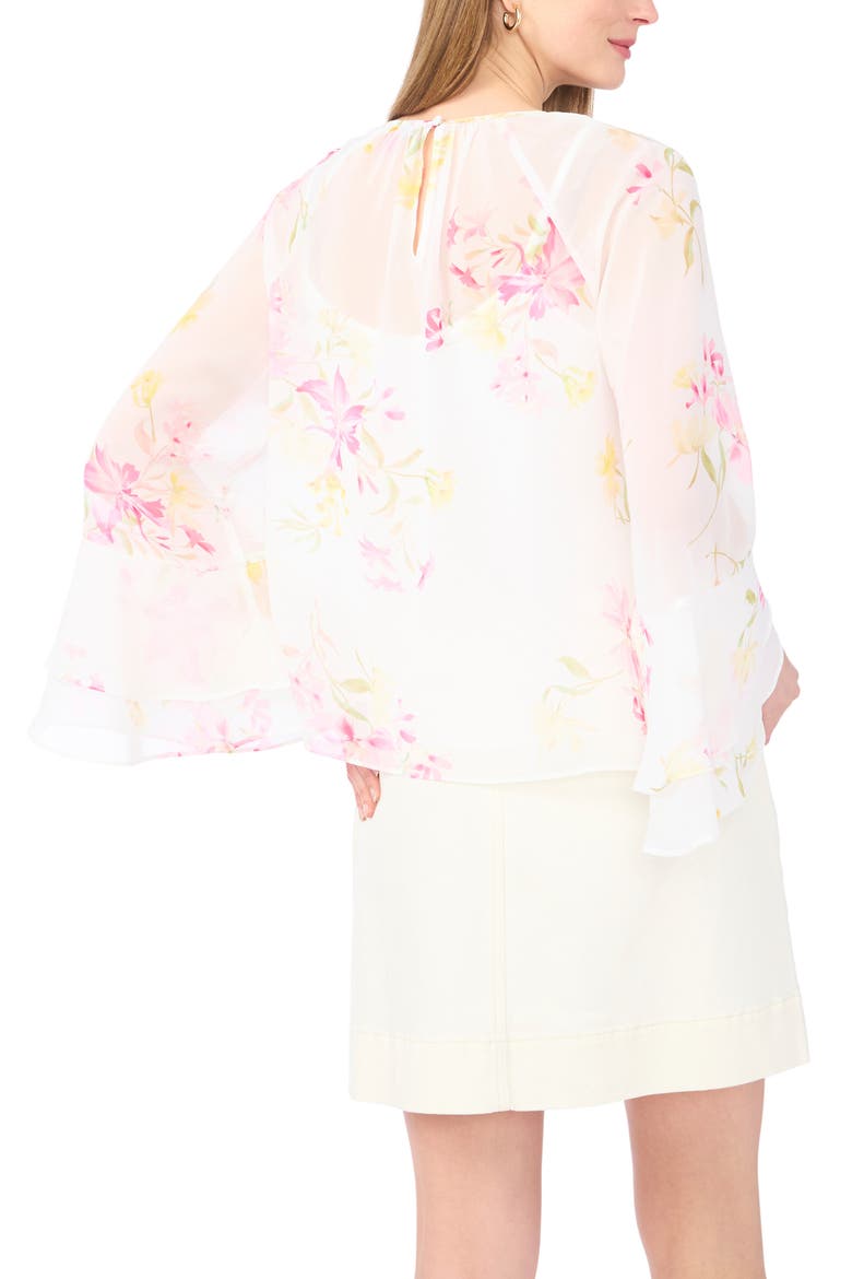 Floral Flutter Sleeve Top, Alternate, color, LEMON CREAM