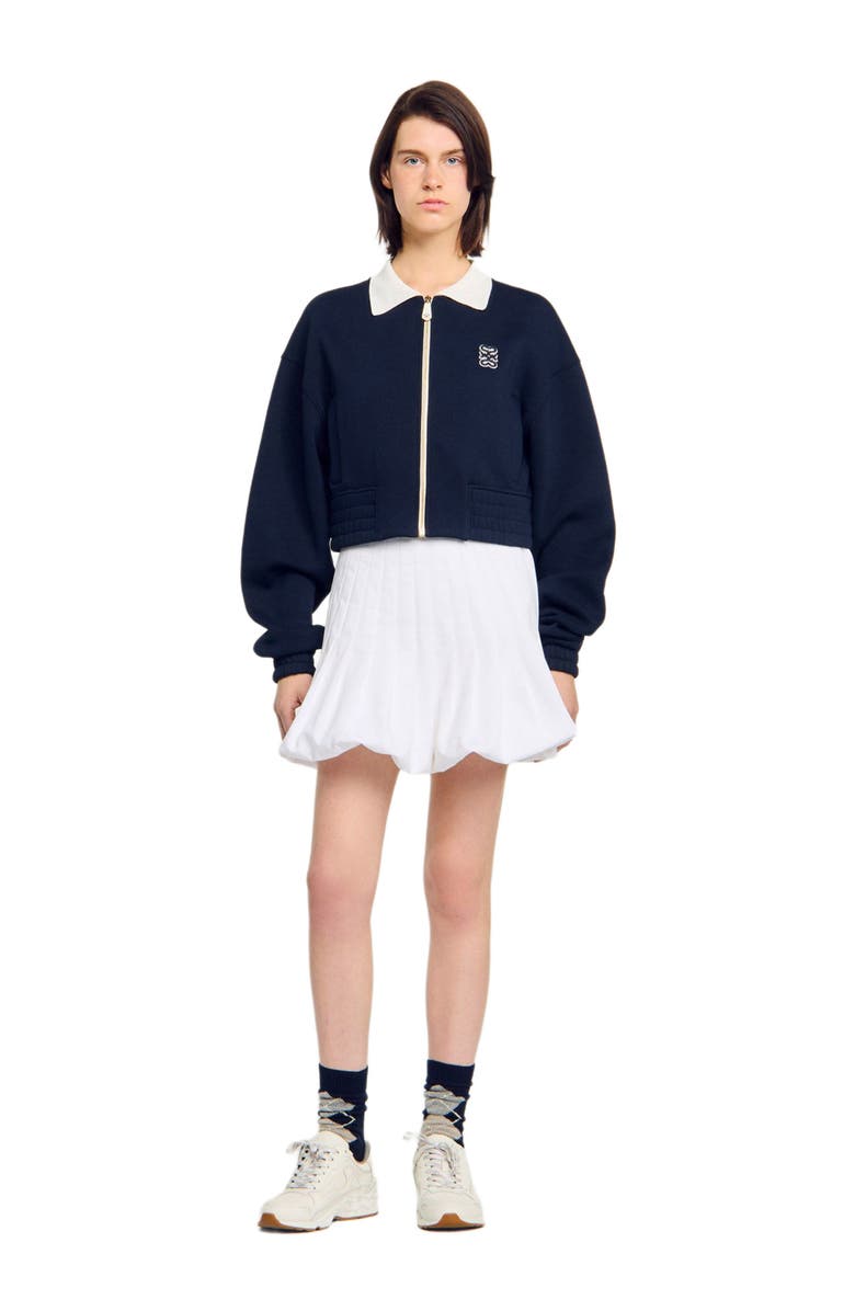 SANDRO Cropped two-tone sweatshirt, Alternate, color, Deep Blu