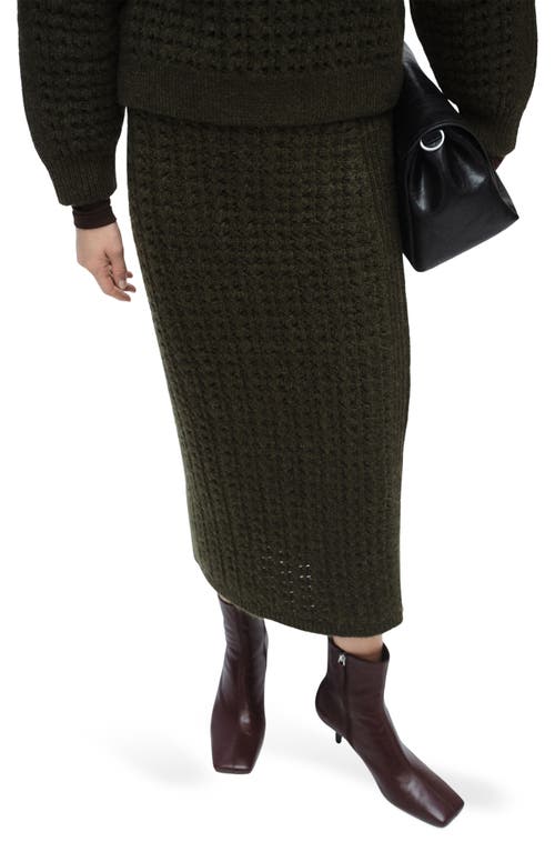 Mango Knit Midi Skirt In Khaki Green