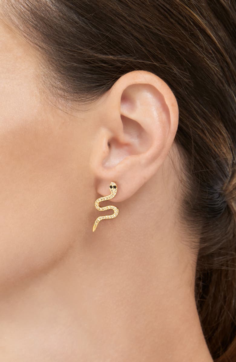 Adornia 14K Yellow Gold Plated Swarovski Crystal Snake Stud Earrings, Main, color, 