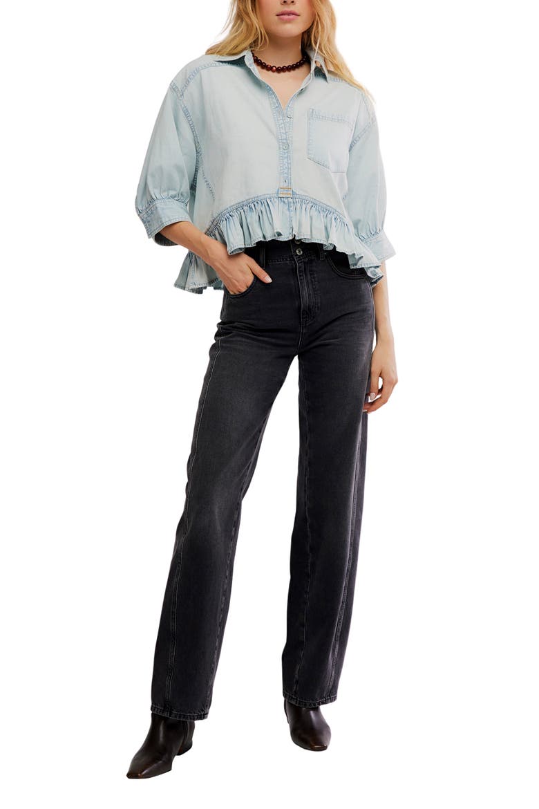 Bailey Denim Crop Peplum Top, Alternate, color, LIGHT TINT WASH