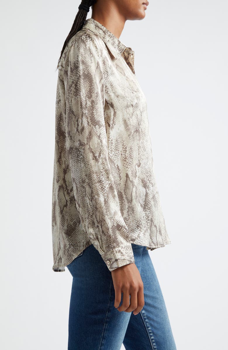 L'AGENCE Tyler Snakeskin Print Long Sleeve Silk Button-Up Shirt, Alternate, color, 