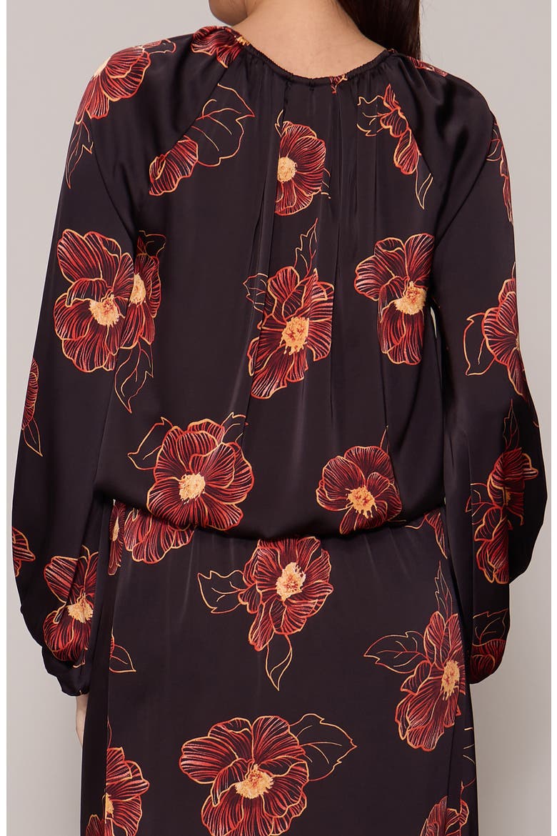 Floral Long Sleeve Bubble Hem Top, Alternate, color, BLACK FIERY ORANGE FLORAL