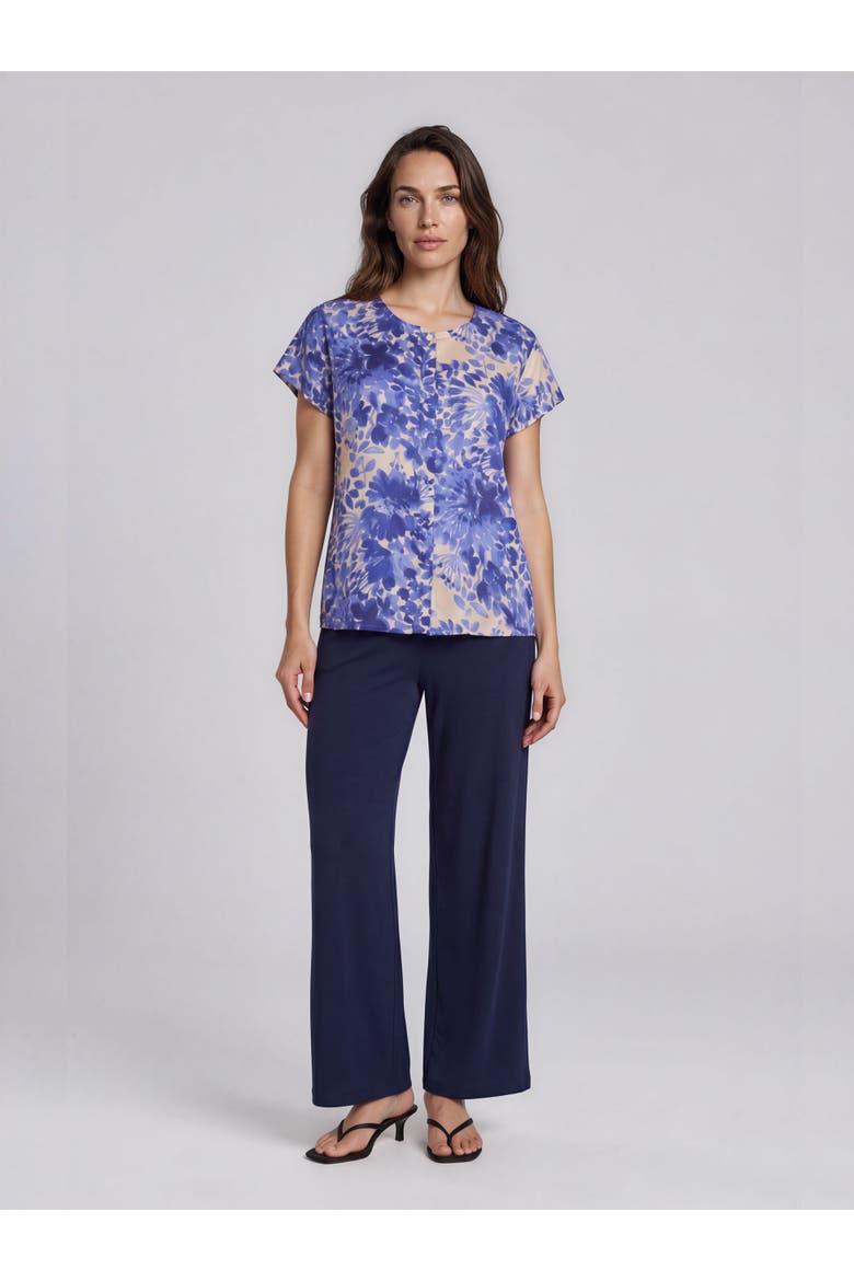 MaLa Round-Neck Short Sleeve Blouse, Alternate, color, Medieval Blue