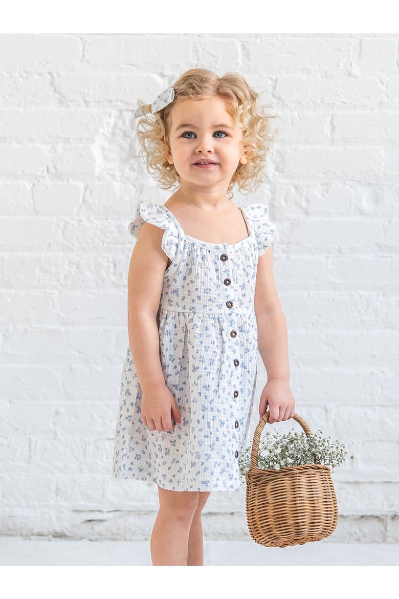 Organic Maisy Muslin Ruffle Strap Dress, Alternate, color, Rosebay Floral / Coconut + Sea