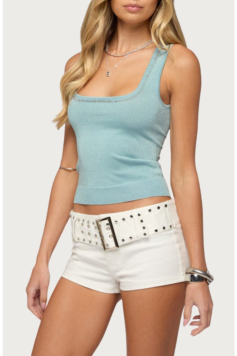 Annya Sequin Cutout Knit Top, Alternate, color, AQUA