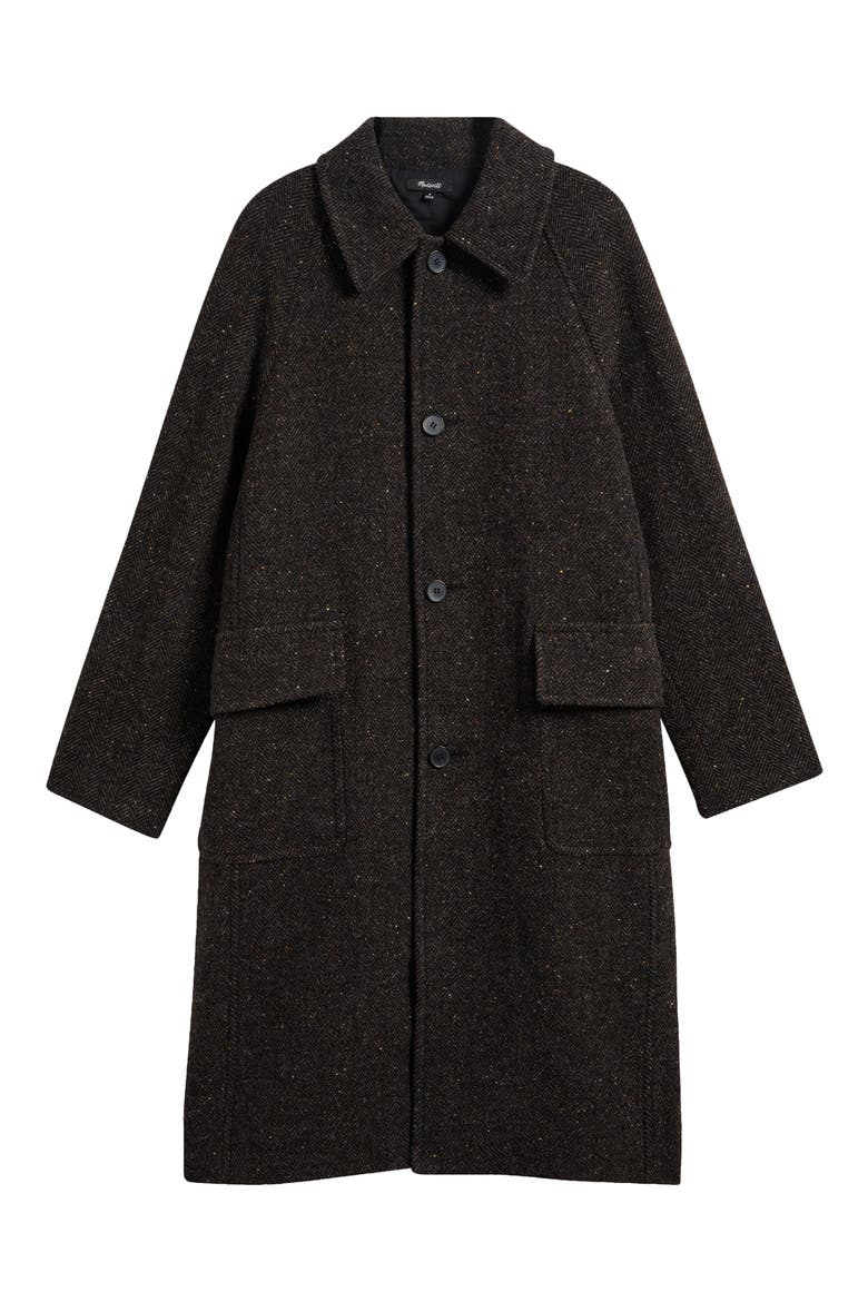 Flecked Herringbone Wool Blend Coat, Main, color, DARK BROWN FLECKED HERRINGBONE