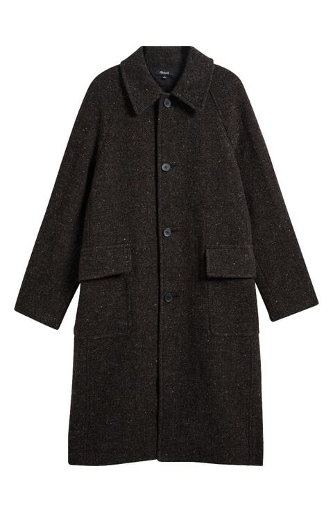 Flecked Herringbone Wool Blend Coat