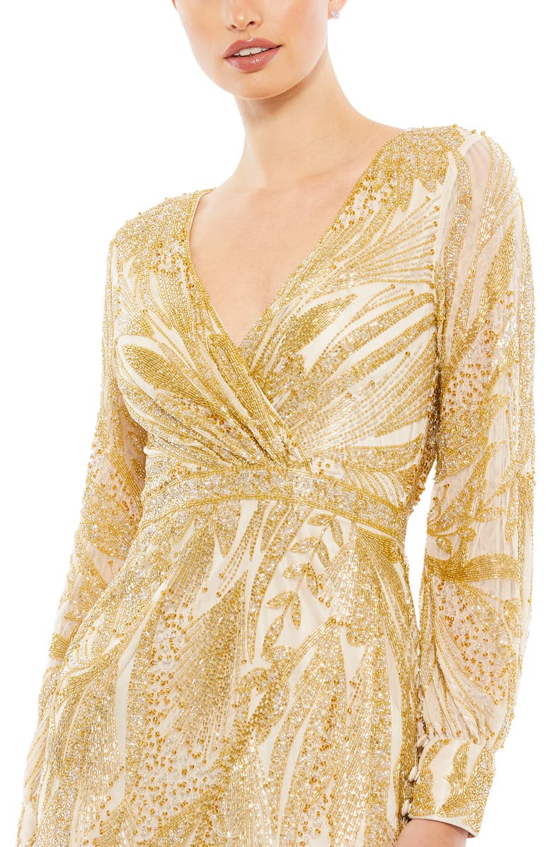 Mac Duggal Beaded Long Sleeve Tulle Midi Cocktail Dress, Alternate, color,