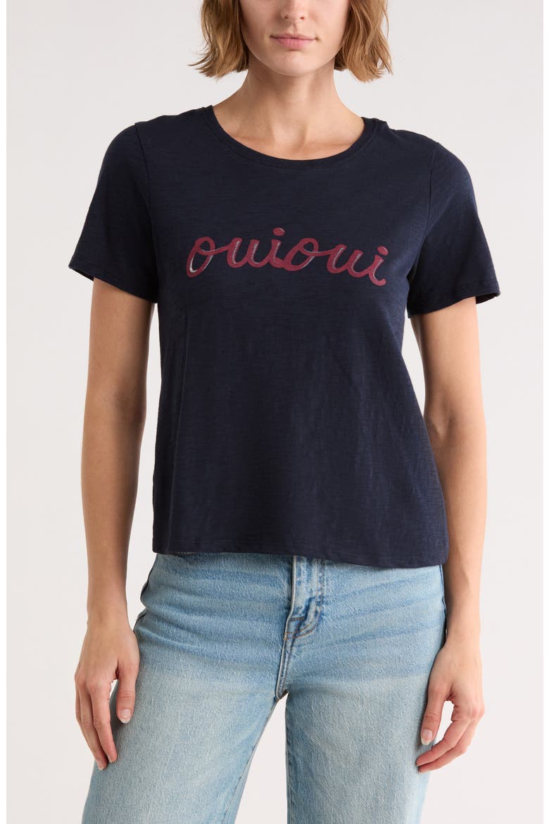 Script Oui Oui T-Shirt, Main, color, NAVY/ WINEBERRY