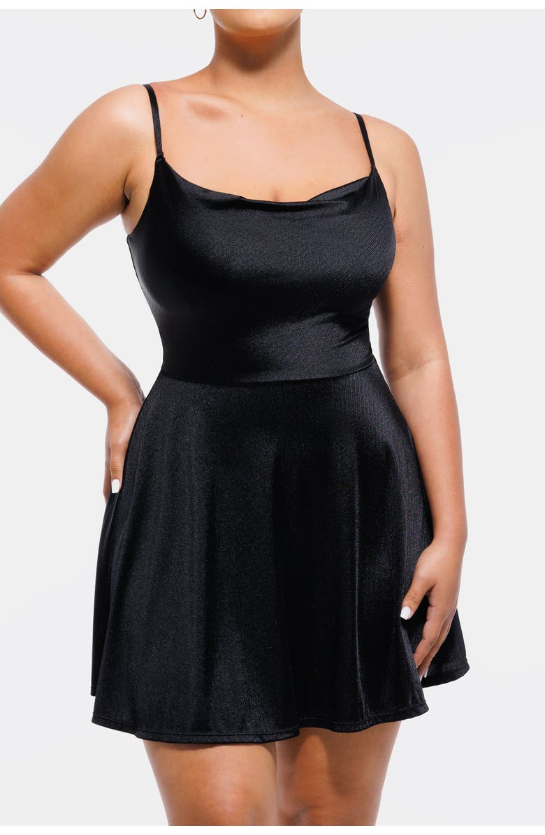 Popilush Sequin Cowl Neck Cocktail & Party Fit & Flare Shapewear Mini Dress, Alternate, color, Midnight Black