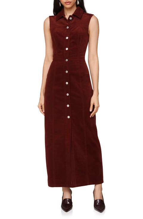 Sleeveless Corduroy Maxi Shirtdress