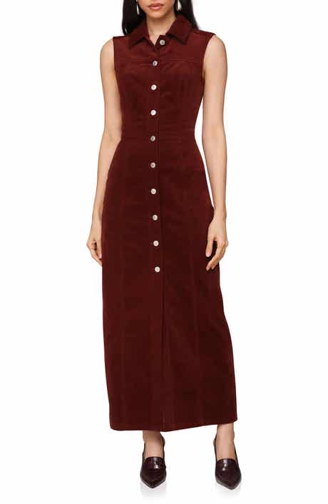 Avec Les Filles Sleeveless Corduroy Maxi Shirtdress