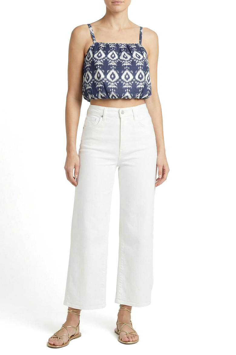 Dani Bubble Crop Top, Alternate, color, Tivara Ikat