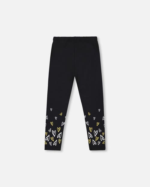 Deux Par Deux Organic Cotton Leggings With Hearts In Black