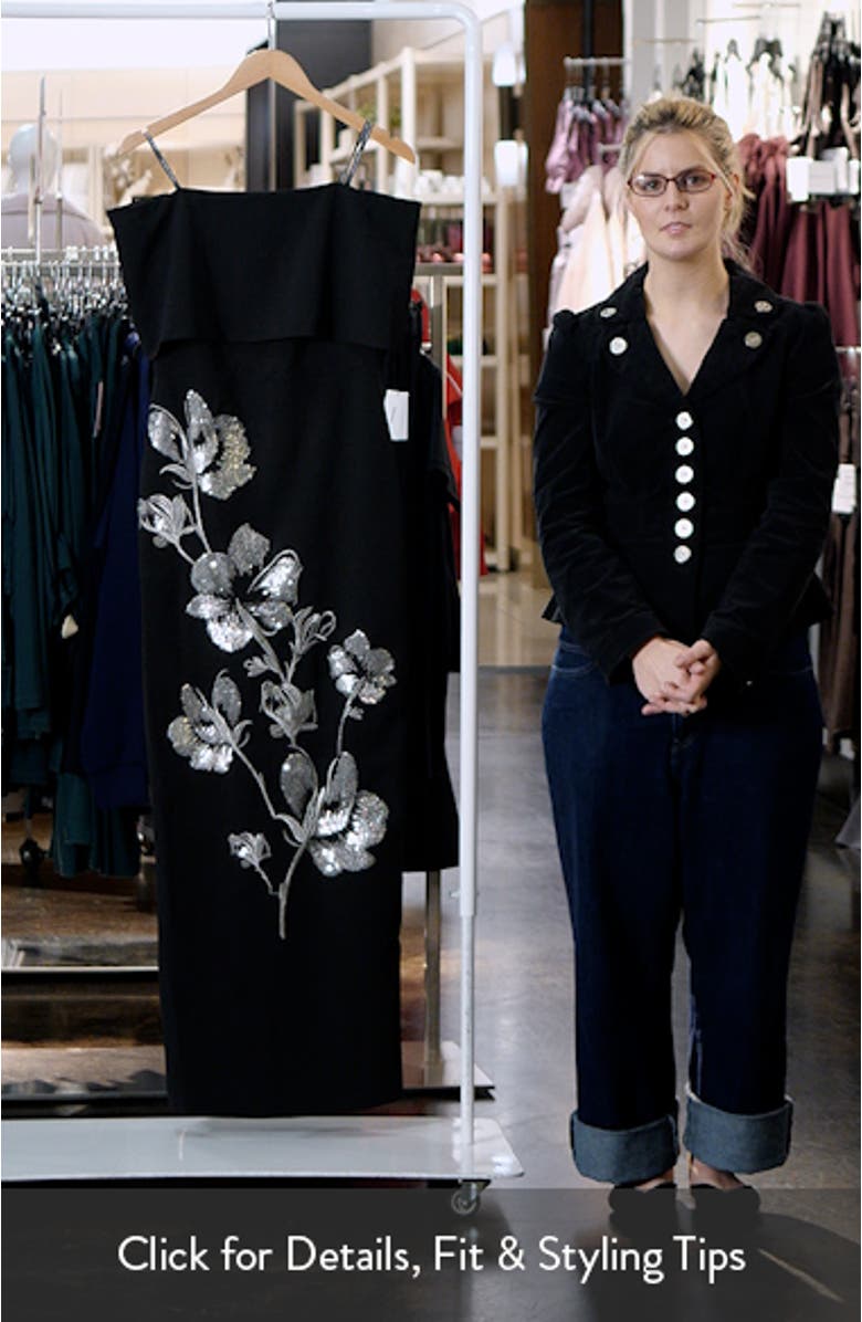 Metallic Sequin Placed Floral Embroidery Strapless Gown, sales video thumbnail