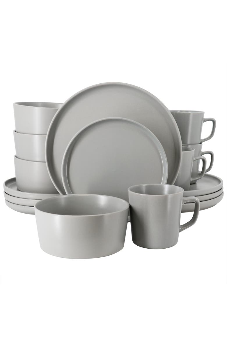 Luxmatte Light Grey 16 Piece Dinnerware Set, Main, color, Grey