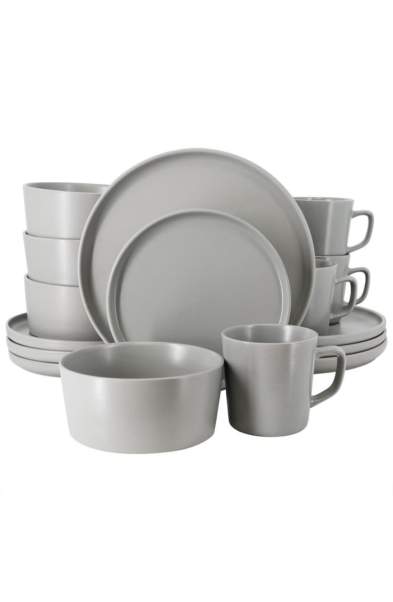 Elama Luxmatte Light Grey 16 Piece Dinnerware Set, Main, color, Grey