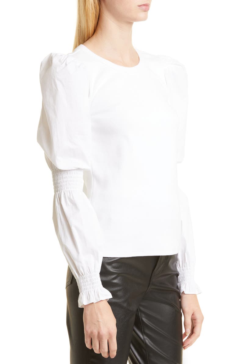 Veronica Beard Faux Woven Puff Sleeve Rib Top, Alternate, color,