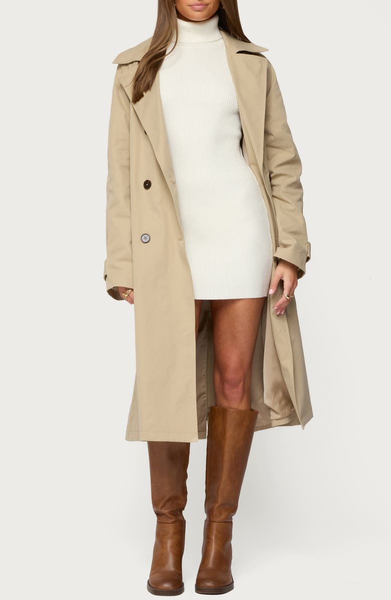 EDIKTED Amur Belted Trench Coat, Main, color, Camel