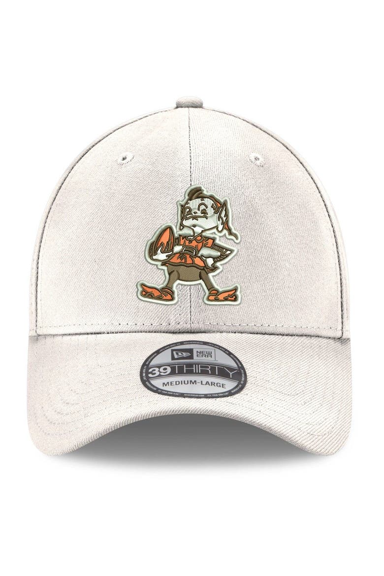 Men's New Era White Cleveland Browns Throwback Logo Iced II 39THIRTY Flex Hat, Alternate, color, White
