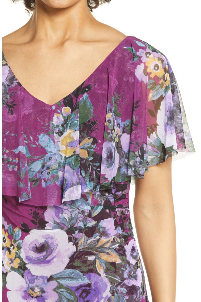 Flutter Sleeve V-Neck Midi Dress, Alternate, color, PLUM