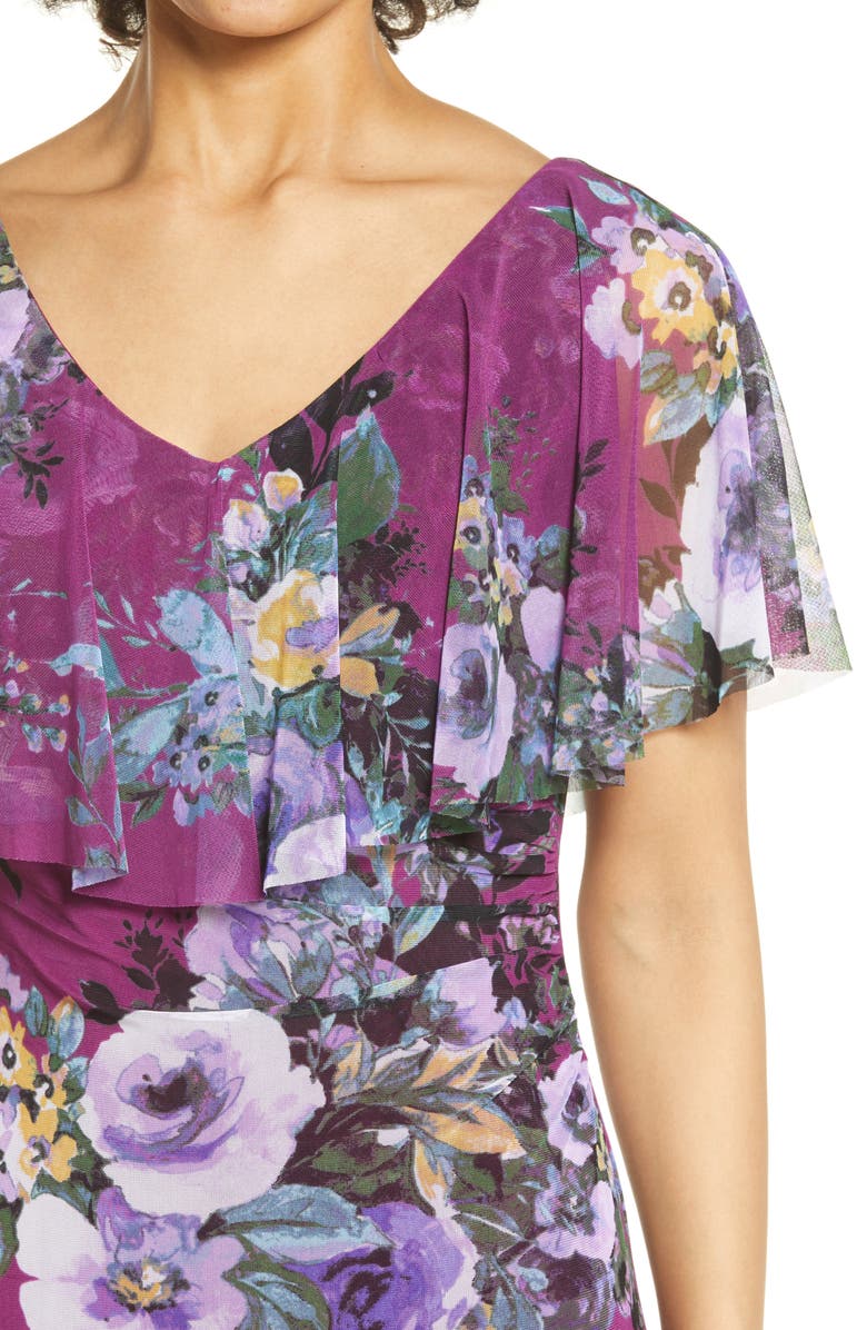 Connected Apparel Flutter Sleeve V-Neck Midi Dress, Alternate, color, 