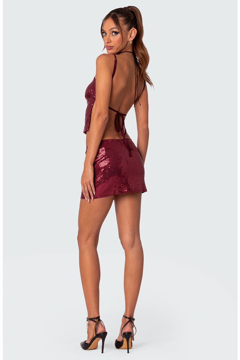 Cosmo Sequin Open Back Crop Top, Alternate, color, BORDEAUX