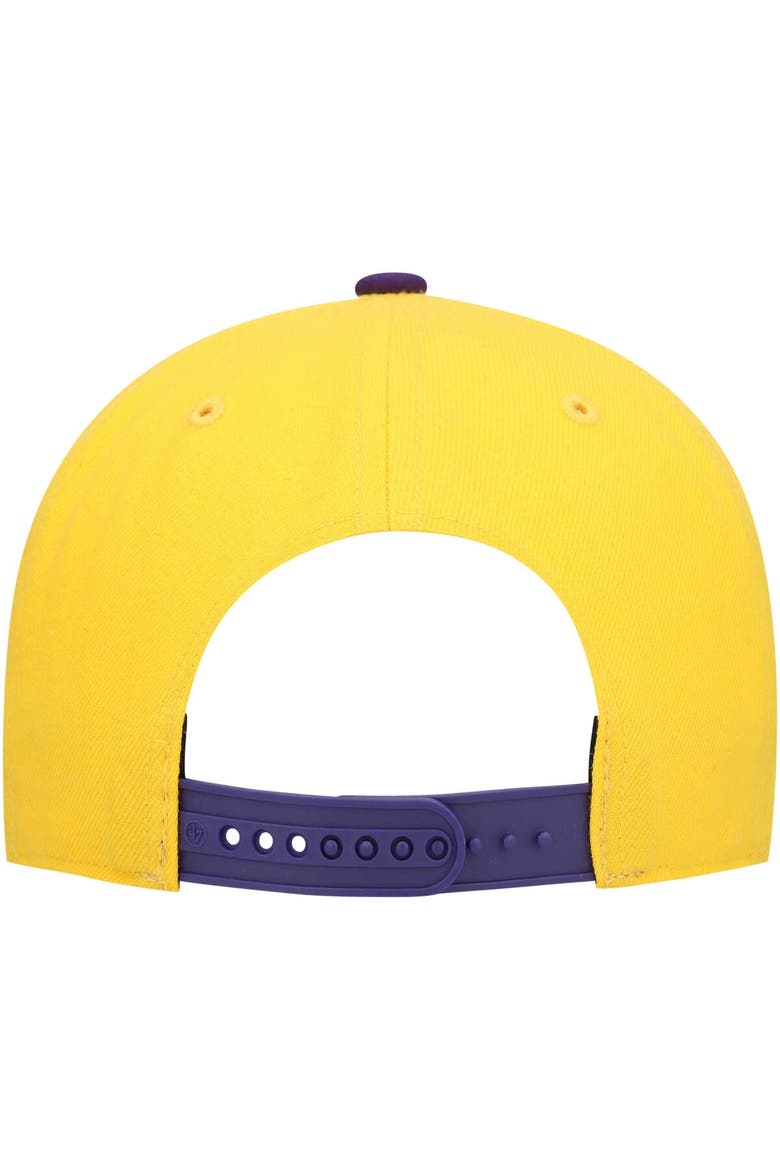 Men's '47 Gold/Purple Los Angeles Lakers Two-Tone No Shot Captain Snapback Hat, Alternate, color, Gold