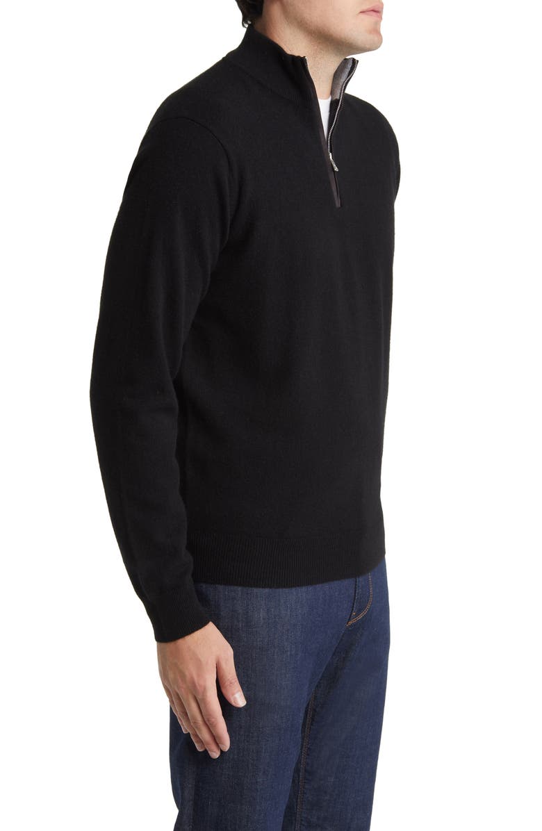 Peter Millar Crown Crafted Artisan Flex Cashmere Blend Quarter Zip Sweater, Alternate, color, Black