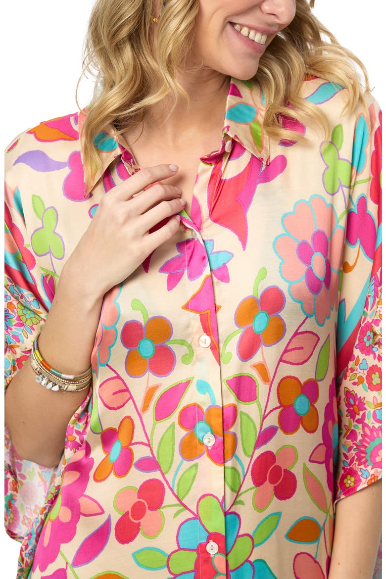 Vibrant Floral Print Cover-Up Kaftan, Alternate, color, MULTI