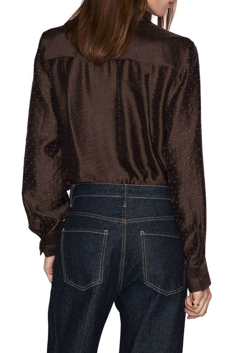 Rhinestone Satin Button-Up Shirt, Alternate, color, BROWN
