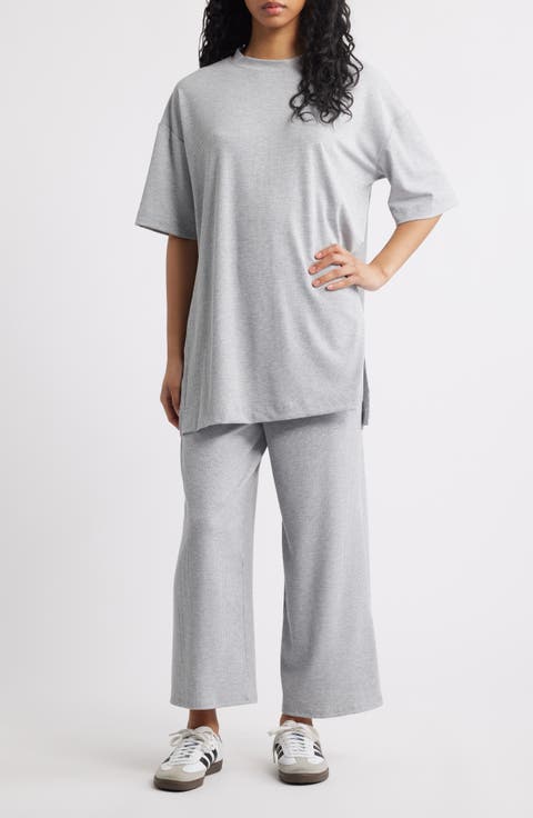 Lex Ribbed Oversize T-Shirt & High Waist Crop Pants Set