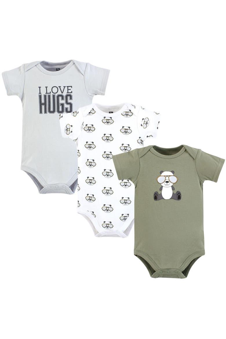 Soft Cotton Bodysuit Triple Pack, Main, color, Cool Panda