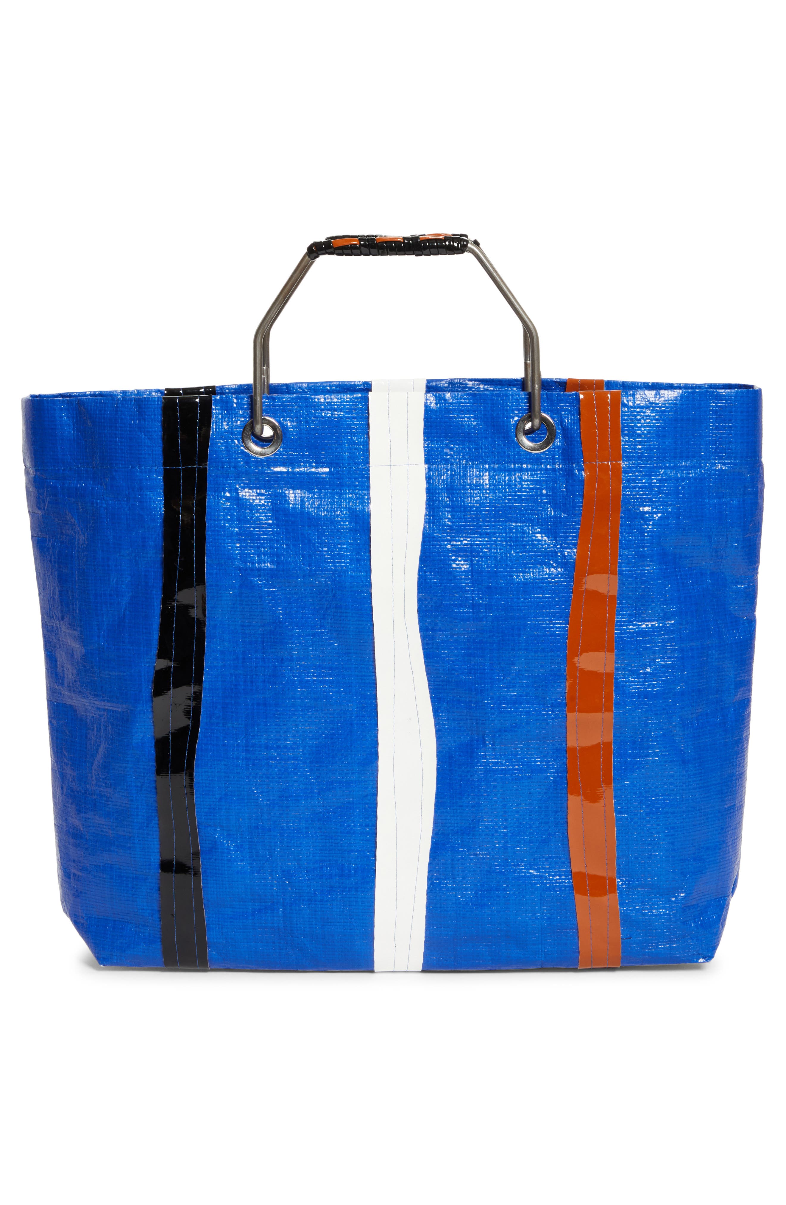 PLAN C Stripe Shopper Tote, Alternate, color, Blue White Blacks