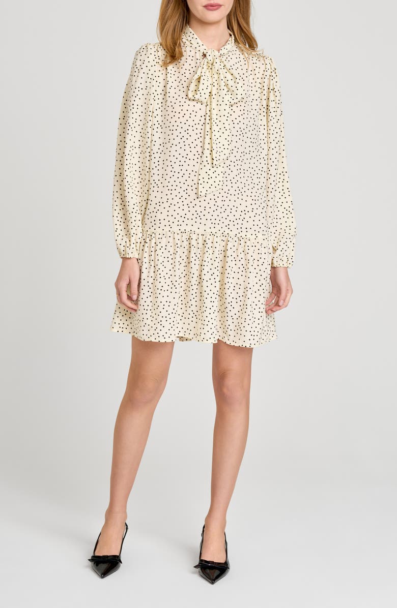 WAYF Kate Polka Dot Long Sleeve Dress, Main, color, Cream Polka Dot